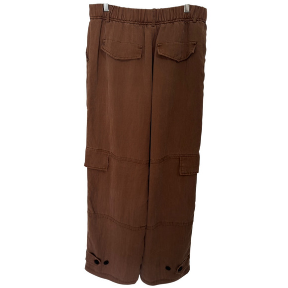 Zara Elastic Waist Lyocell Cargo Pants Womens Sz M Brown Straight Wide Leg Comfy - Picture 2 of 6